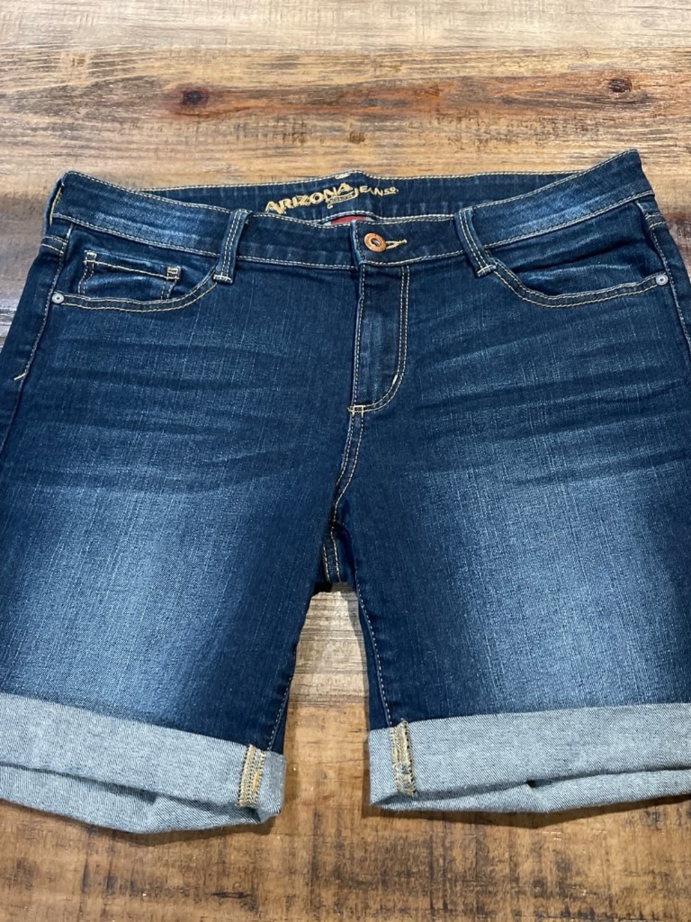 Arizona Jean Company Dark Blue Denim Cuffed Jean Shorts